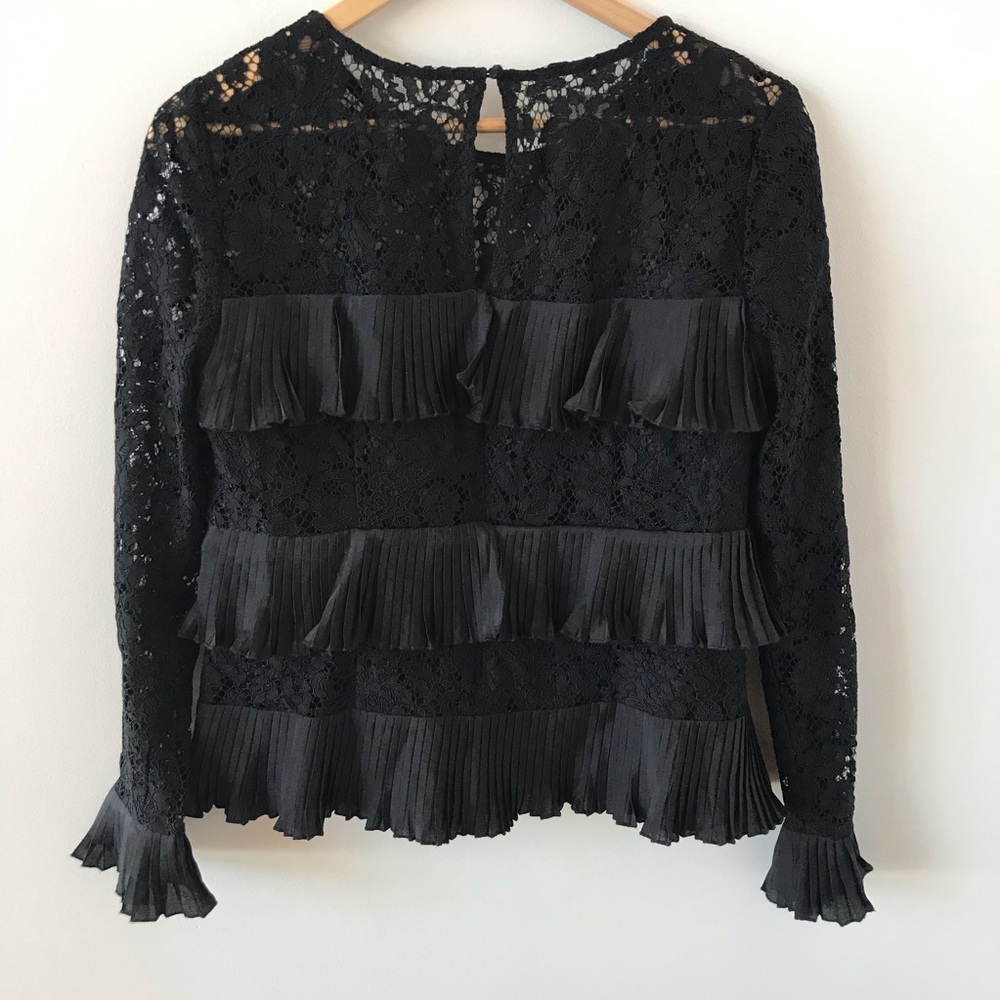 J Crew ruffled tiered black lace top